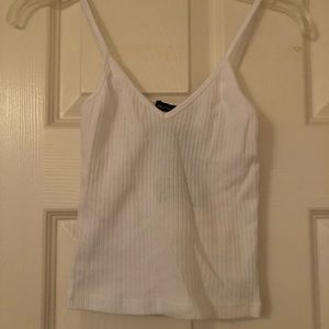 Brandy Melville White Ribbed V-Neck Tank Top